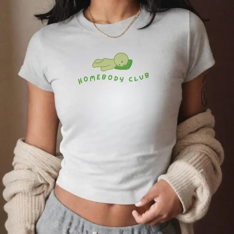 Smiski Baby Tee Y2K 90s Smiski Shirt Homebody Club Graphic Tee Smiski Cozy Cotton Fashion Hoodie, Sweatshirt | TeeBloomCo.com