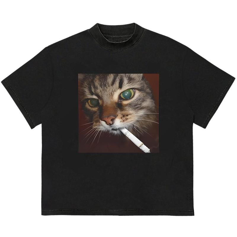 Smoking Cat T-Shirt Comfy Cotton HipHop Style Cotton Comfort Cotton Comfort Hoodie, Sweatshirt | TeeBloomCo.com