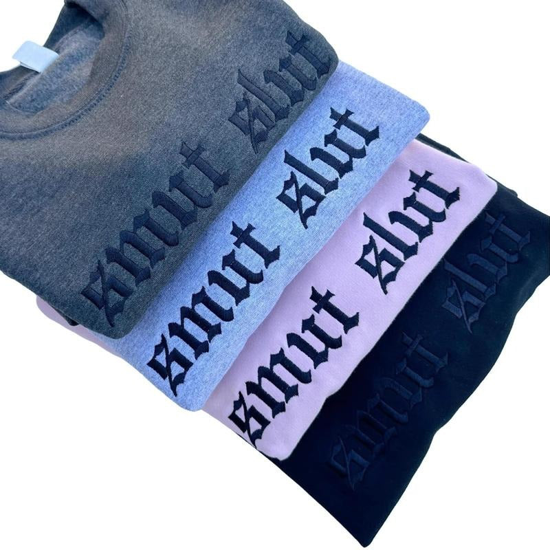 Smut Slut - Dark Romance Embroidered Crewneck Sweatshirt Unisex Fit Casual Long Sleeves T-Shirts, Hoodie | TeeBloomCo.com