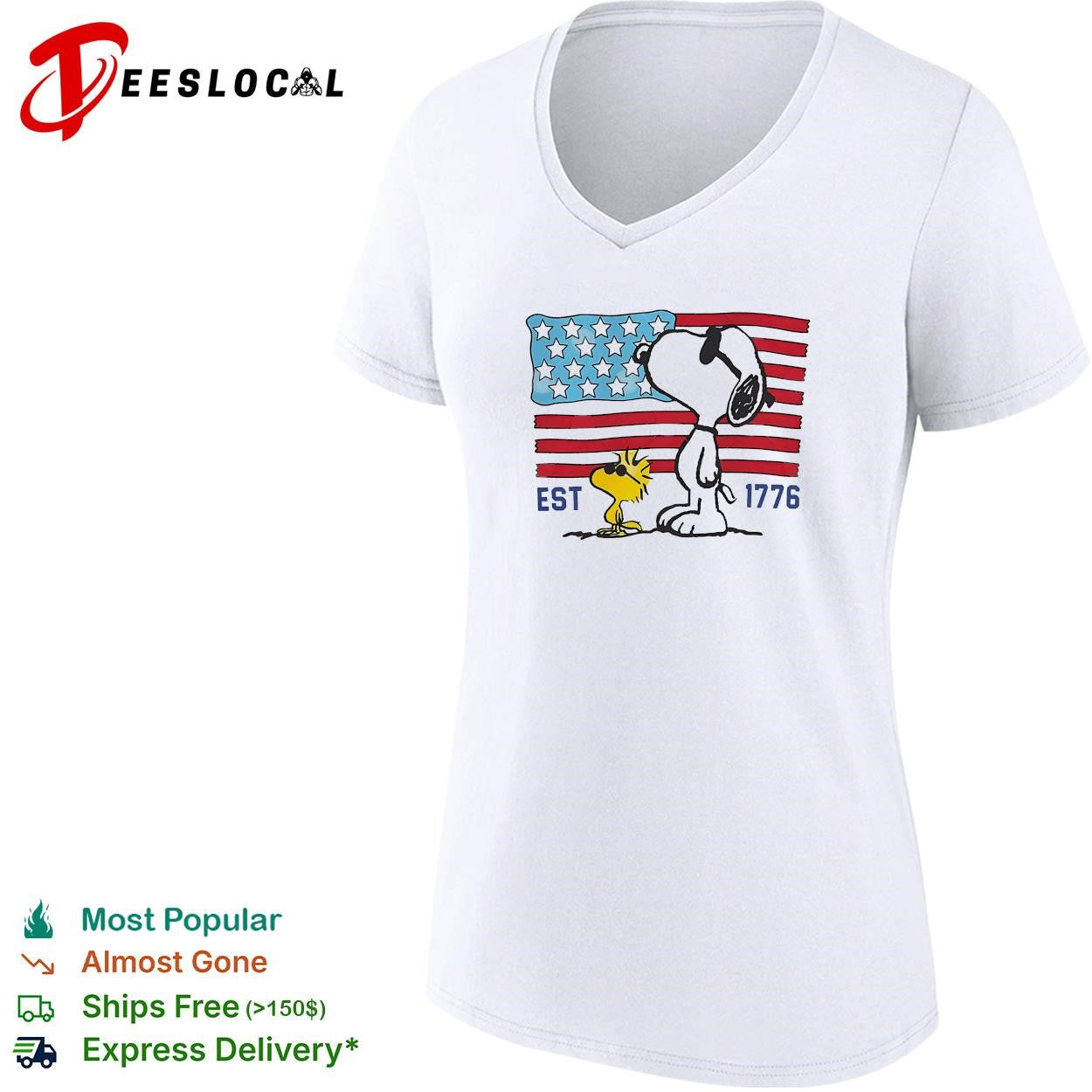 Snoopy and Woodstock USA flag est 1776 patriotic Peanuts shirt