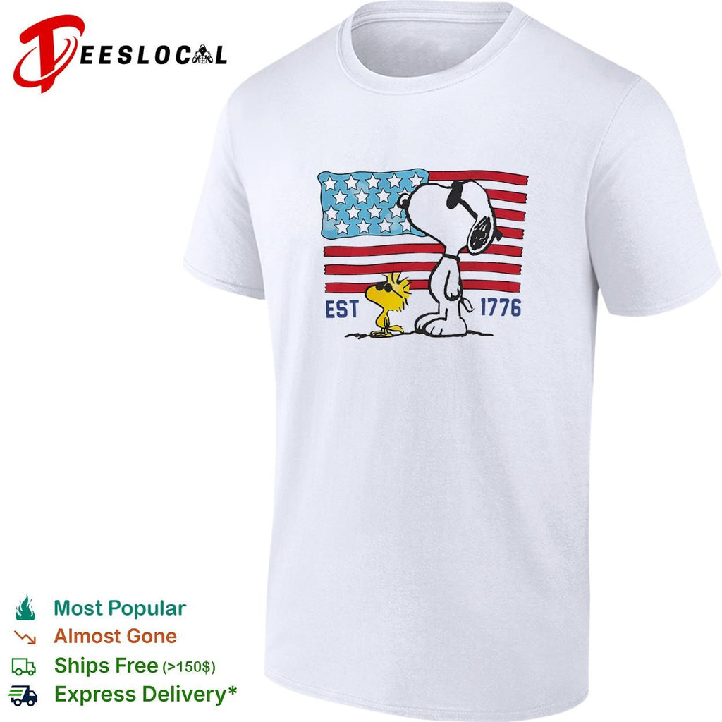 Snoopy and Woodstock USA flag est 1776 patriotic Peanuts shirt