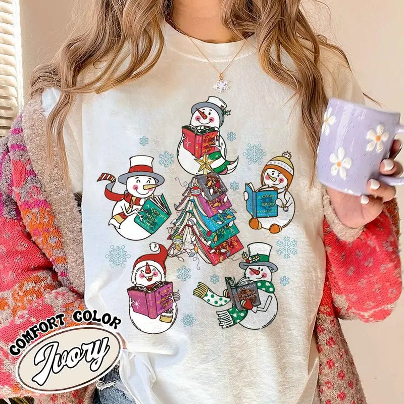 Snowman Reading ACOTAR Shirt, Snowman Reading Book Shirt, Snowman Book Shirt, Christmas Book Shirt, Book Club Shirt,...