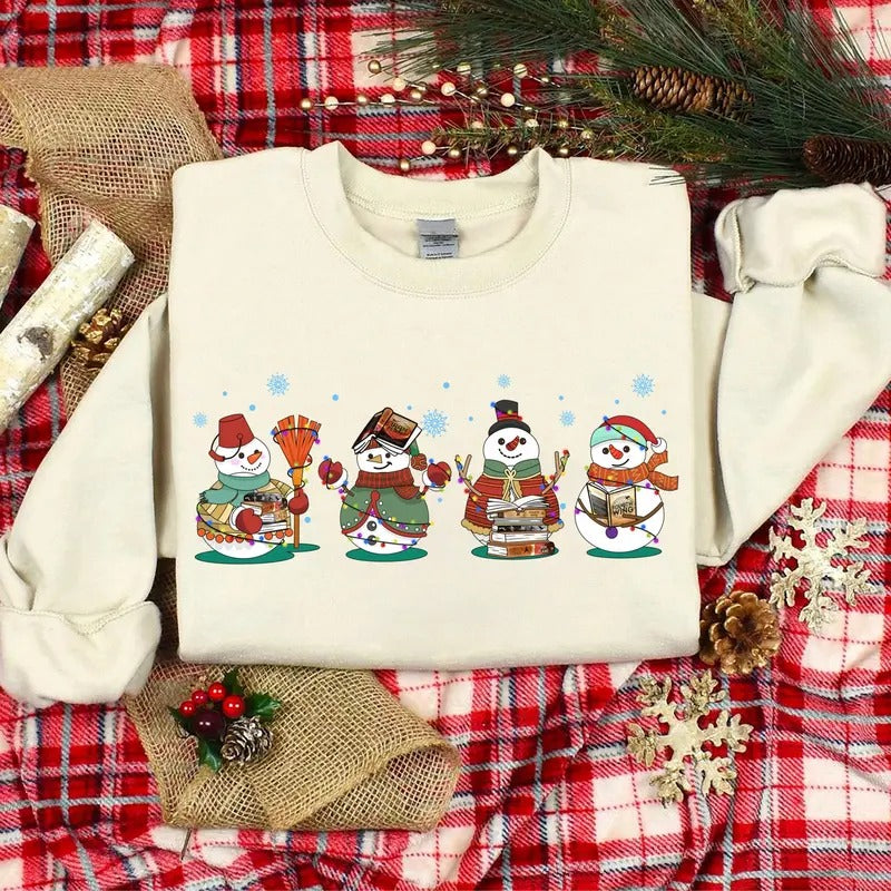 Snowman Reading Fourth Wing Book Sweatshirt, Bookish Christmas Shirt, Snowman Book Sweatshirt, Fourth Wing Snowman Shirt,...