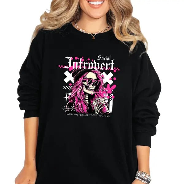 "Social Introvert" Crewneck Sweatshirt, T Shirt, or Hoodie Aesthetic Pullover | Punk Rocker Style | Alt Style, Unisex...