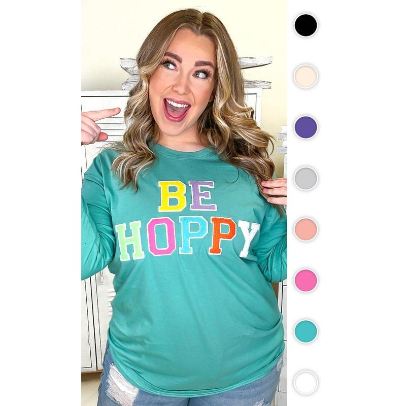 Soft Chenille Be Hoppy Easter Adult Long Sleeve Shirt Hoodie, Sweatshirt | TeeBloomCo.com