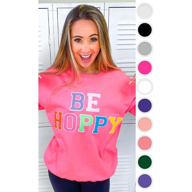 Soft Chenille Be Hoppy Easter Adult Sweatshirt T-Shirts, Hoodie | TeeBloomCo.com