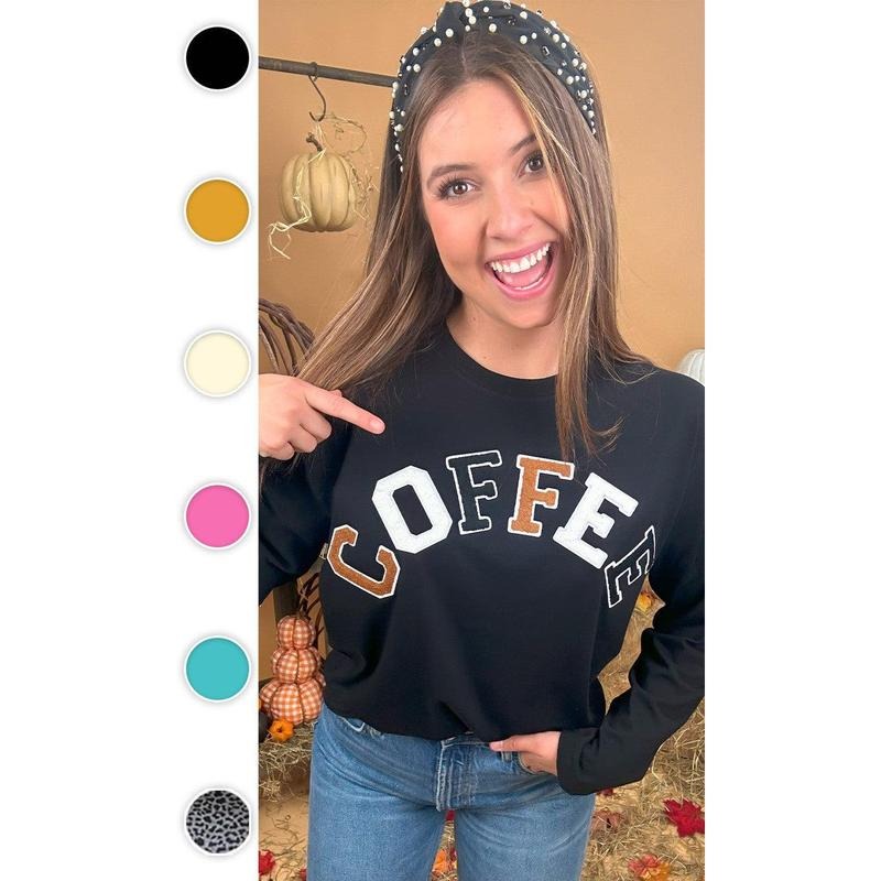 Soft Chenille Coffee Graphic Boyfriend Long Sleeve T-Shirt Hoodie, Sweatshirt | TeeBloomCo.com