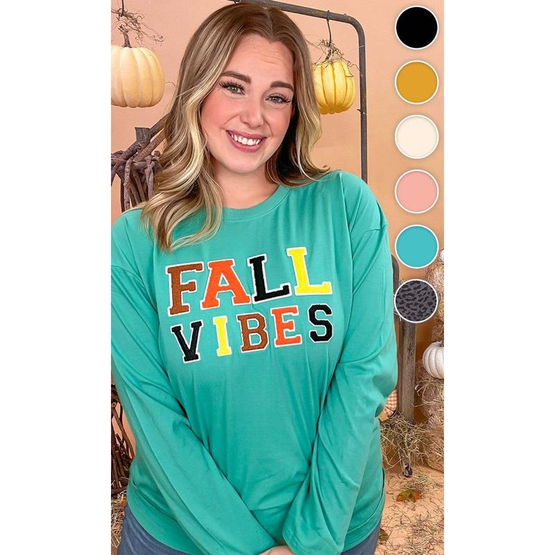 Soft Chenille Fall Vibes Graphic Boyfriend Long Sleeve T-Shirt Hoodie, Sweatshirt | TeeBloomCo.com