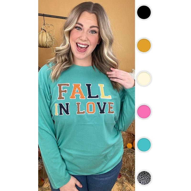 Soft Chenille Fall in Love Graphic Boyfriend Long Sleeve T-Shirt Hoodie, Sweatshirt | TeeBloomCo.com