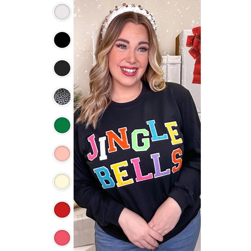 Soft Chenille Jingle Bells Graphic Long Sleeve T-Shirt Hoodie, Sweatshirt | TeeBloomCo.com