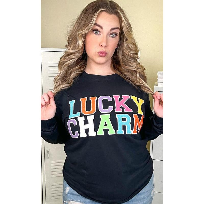 Soft Chenille Lucky Charm Adult Long Sleeve T-Shirt Hoodie, Sweatshirt | TeeBloomCo.com