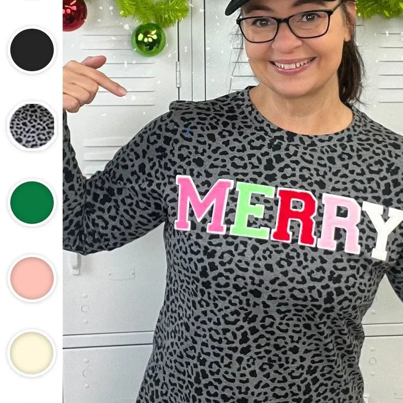 Soft Chenille Merry Graphic Long Sleeve T-Shirt Hoodie, Sweatshirt | TeeBloomCo.com