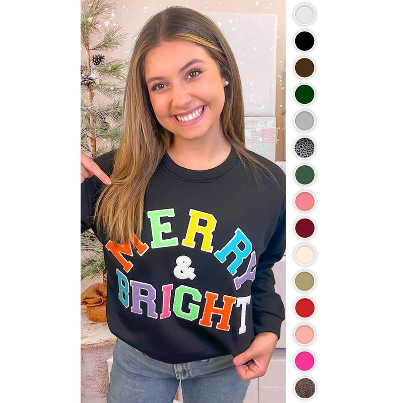 Soft Chenille Merry and Bright Graphic Sweatshirt T-Shirts, Hoodie | TeeBloomCo.com
