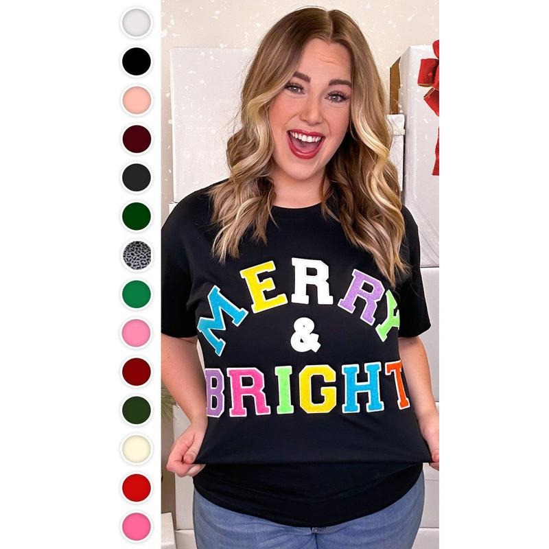 Soft Chenille Merry and Bright Graphic T-Shirt Hoodie, Sweatshirt | TeeBloomCo.com