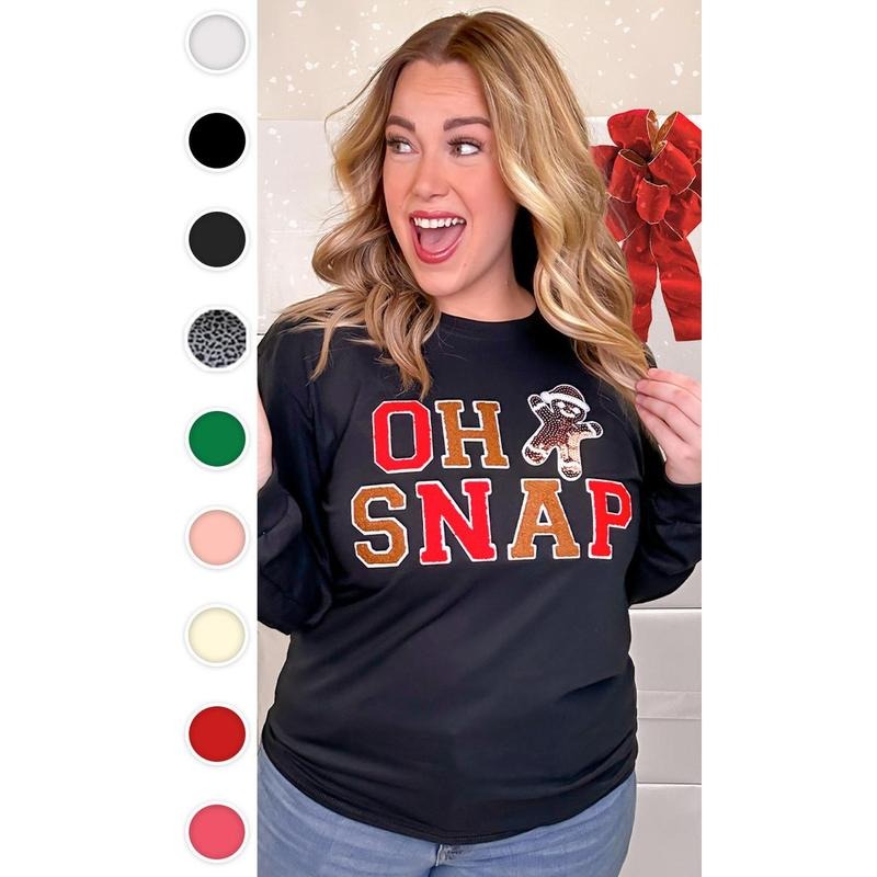 Soft Chenille Oh Snap Graphic Long Sleeve T-Shirt Hoodie, Sweatshirt | TeeBloomCo.com
