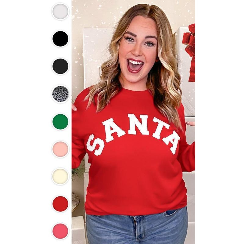 Soft Chenille Santa Graphic Long Sleeve T-Shirt Hoodie, Sweatshirt | TeeBloomCo.com