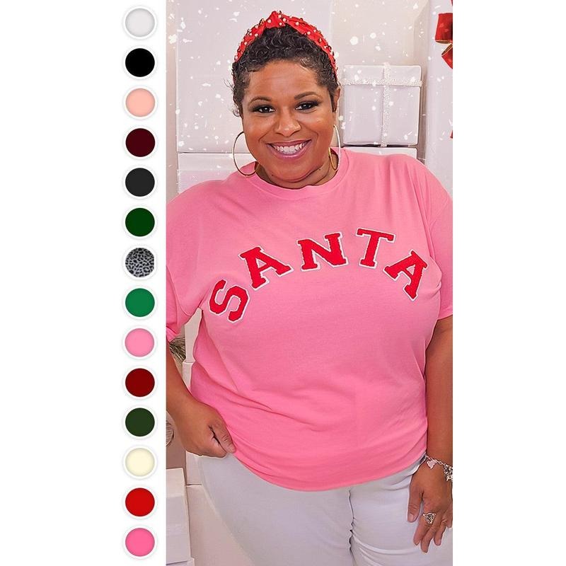 Soft Chenille Santa Graphic T-Shirt Hoodie, Sweatshirt | TeeBloomCo.com