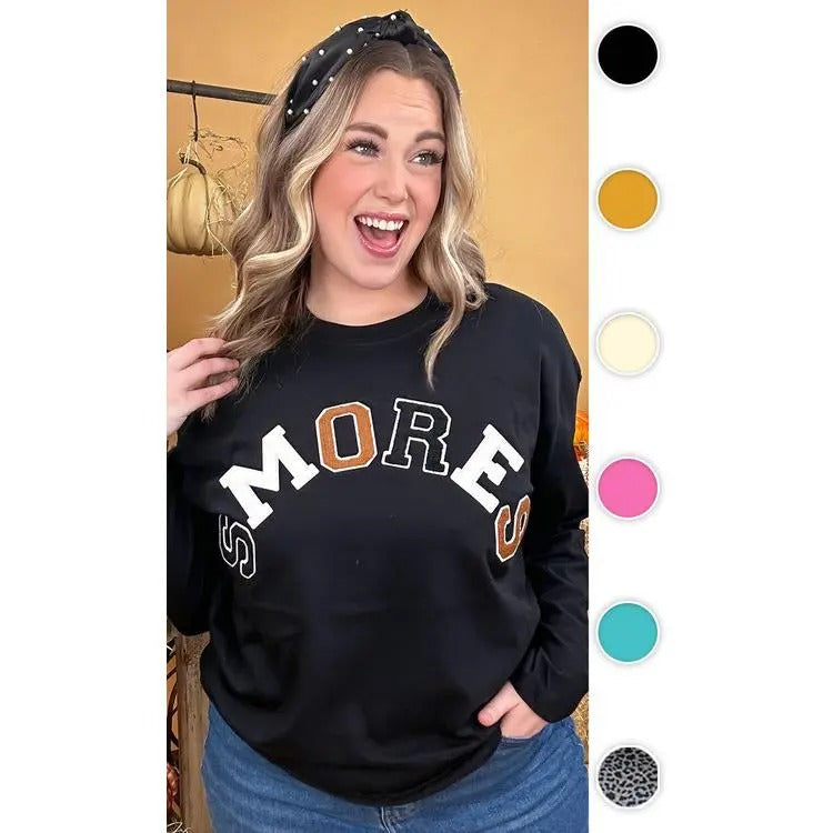 Soft Chenille Smores Graphic Boyfriend Long Sleeve T-Shirt Hoodie, Sweatshirt | TeeBloomCo.com