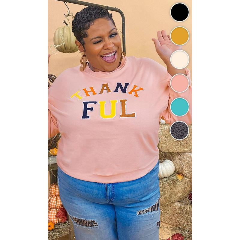 Soft Chenille Thankful Graphic Boyfriend Long Sleeve T-Shirt Hoodie, Sweatshirt | TeeBloomCo.com