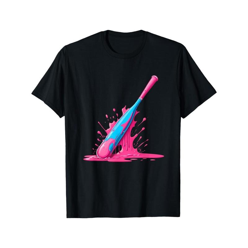 Soft Cotton Baseball Bat Graphic Tee for Men - Breathable, Comfortable Short Sleeve Shirt with Geometric Design