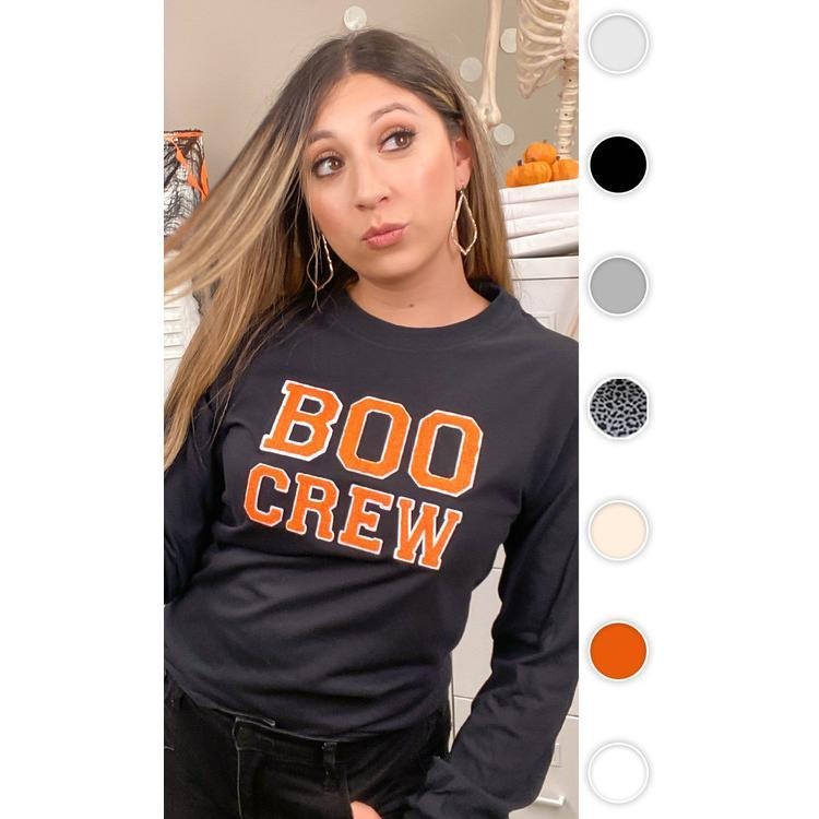 Soft Ideal Chenille Boo Crew Graphic Long Sleeve T-Shirt Hoodie, Sweatshirt | TeeBloomCo.com
