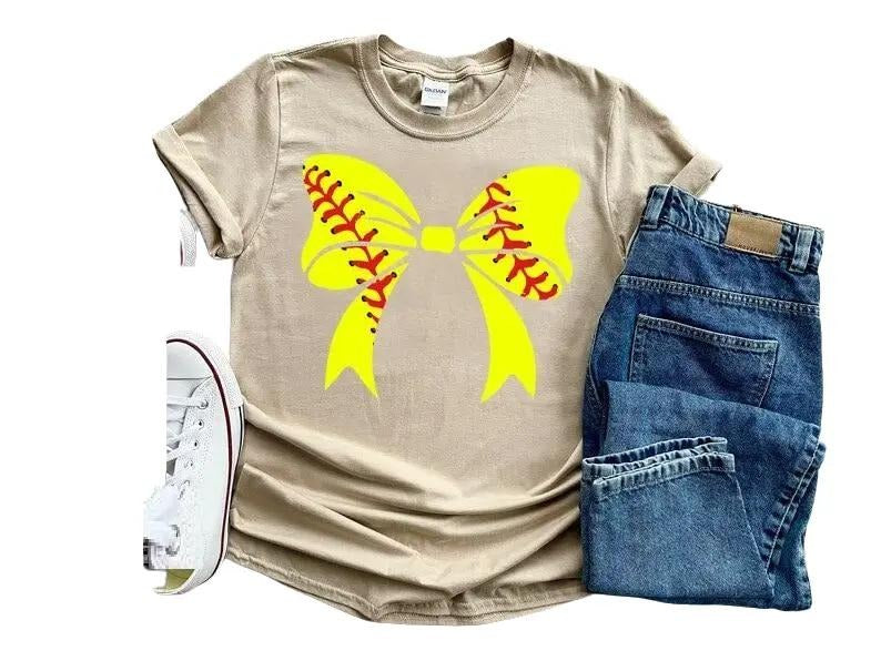 Softball Bow Shirt, Yellow Bow Shirt, Softball Mom Shirt, Coquette Bow Aesthetic Shirt, Unisex Shirt, Gifts For Her...