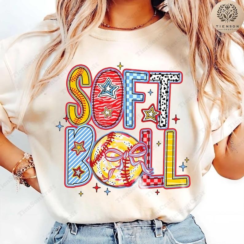 Softball Coquette Bow Mama Brushstroke Game Day Softball Mom T-Shirt Hoodie, Sweatshirt | TeeBloomCo.com