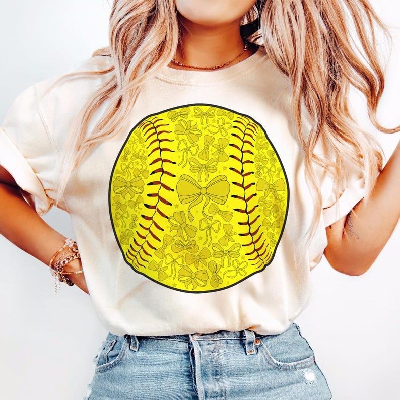 Softball Coquette Bow T-shirt, Retro Softball, Game Day, Mama, Softball Mom Hoodie, Sweatshirt | TeeBloomCo.com