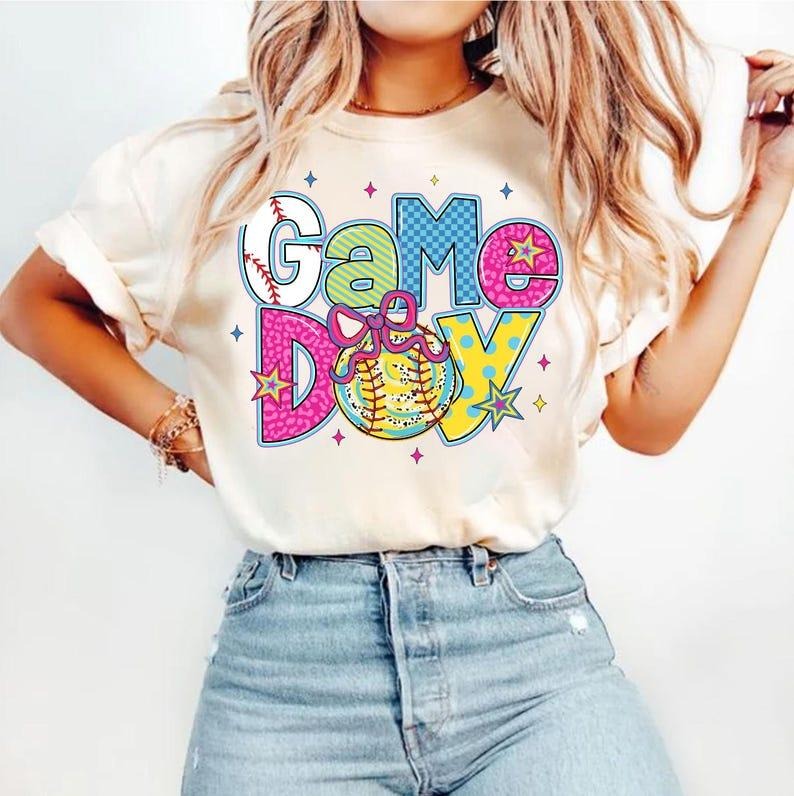 Softball Coquette T-shirt, Brushstroke Game Day, Mama, Softball Bow, Sports Hoodie, Sweatshirt | TeeBloomCo.com