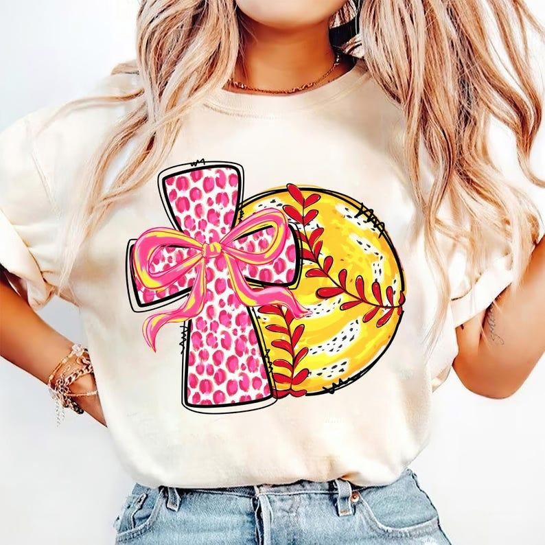 Softball Coquette T-shirt, Christian Softball, Jesus Softball, Game Day Bow, Mama Hoodie, Sweatshirt | TeeBloomCo.com