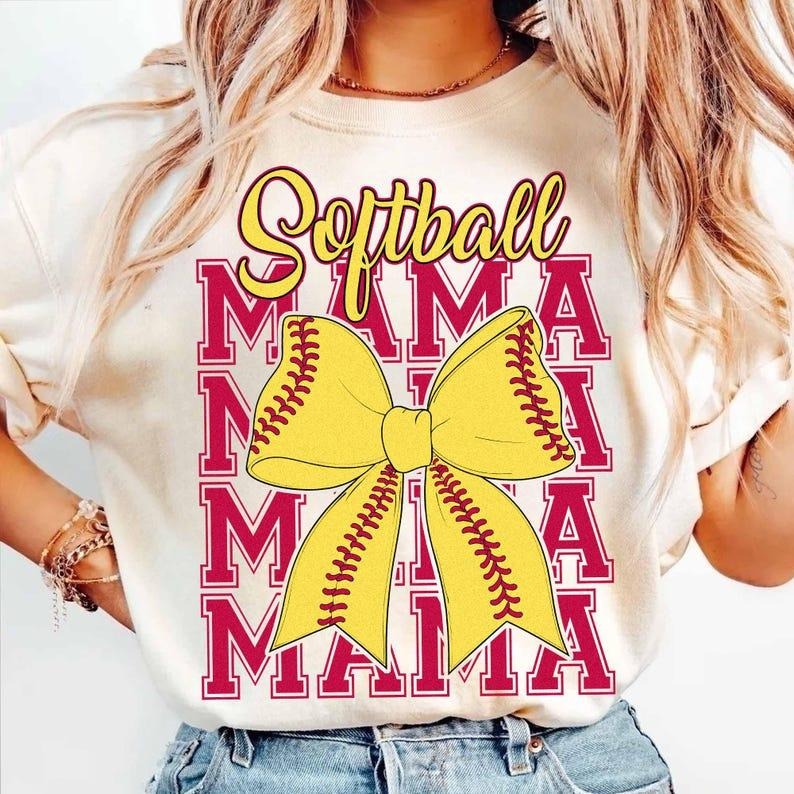 Softball Mama Coquette Bow, Retro Softball Tee, Preppy Game Day T-shirt Hoodie, Sweatshirt | TeeBloomCo.com