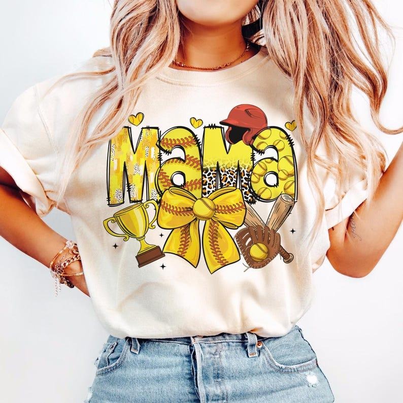 Softball Mama T-shirt, Coquette Bow, Retro, Game Day, Sports Hoodie, Sweatshirt | TeeBloomCo.com