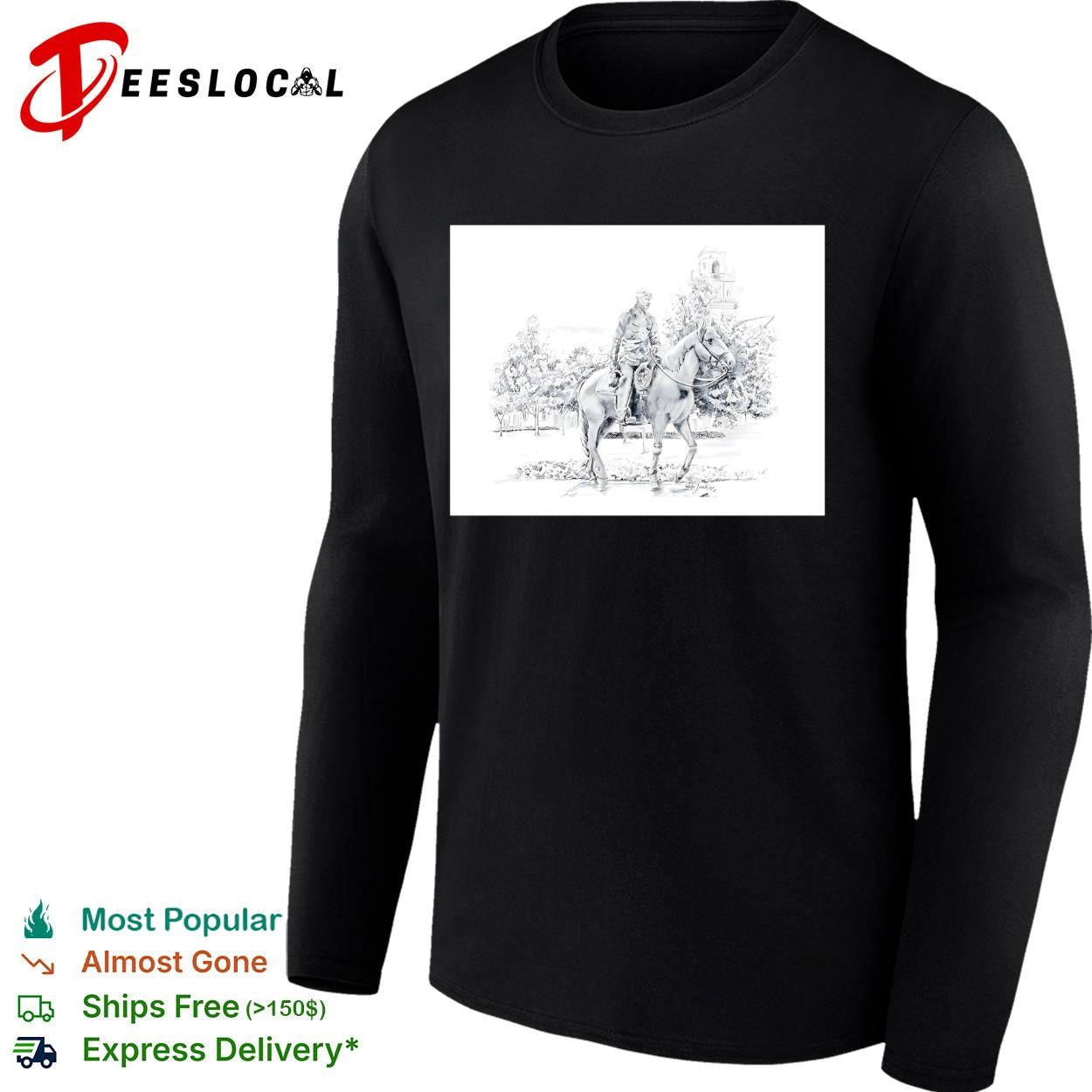 Soldier on horseback pencil sketch portrait poster shirt