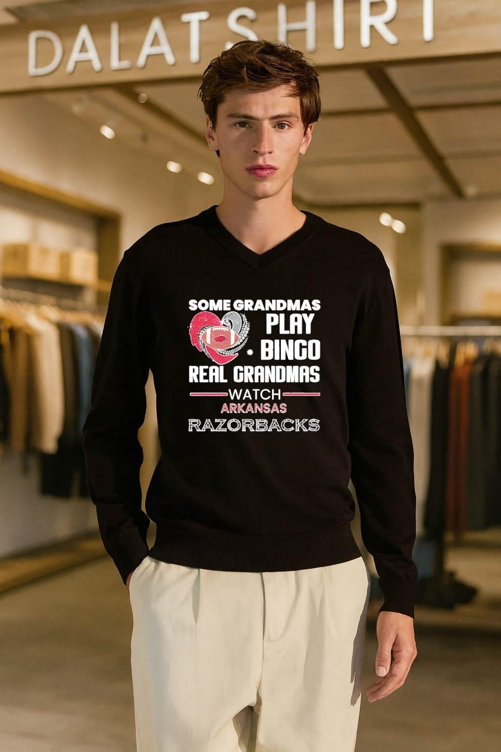 Some Grandmas play bingo real Grandmas watch Arkansas Razorbacks shirt