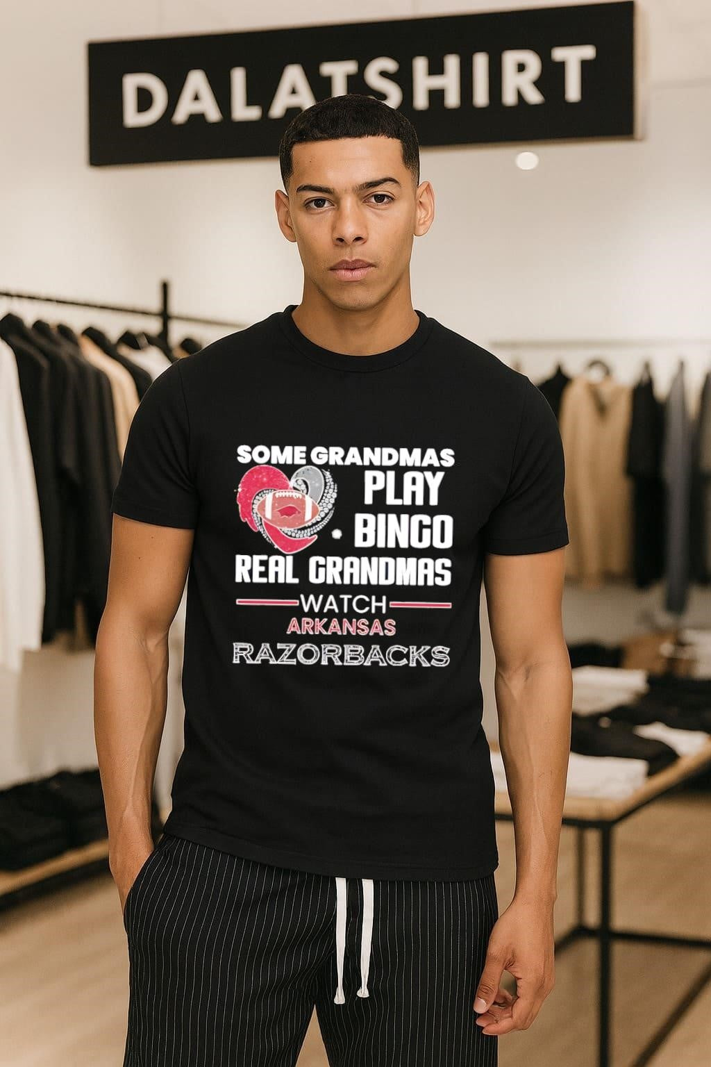 Some Grandmas play bingo real Grandmas watch Arkansas Razorbacks shirt
