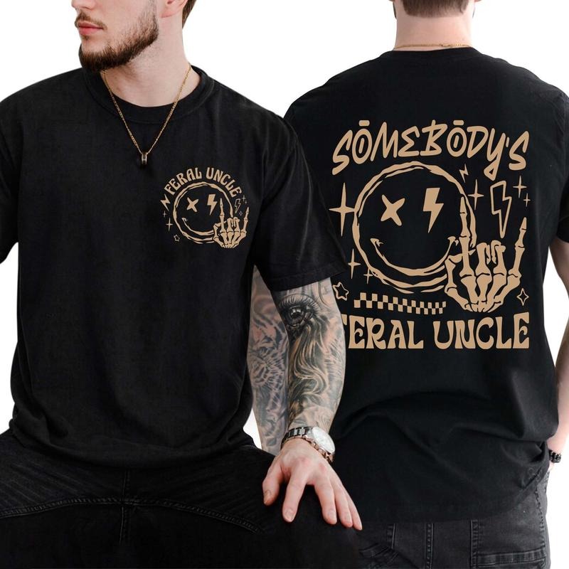 Somebody's Feral Uncle Shirt For Men, Pregnancy Reveal, Cool Uncles Shirt, Funny Fathers Day Gift, Short Sleeve Crew Neck...