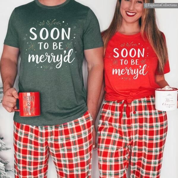 Soon To Be Merry'd Christmas Shirt, Sweater, Hoodie, Engaged Couple Christmas tee, Christmas Couple Bride Matching Shirt...