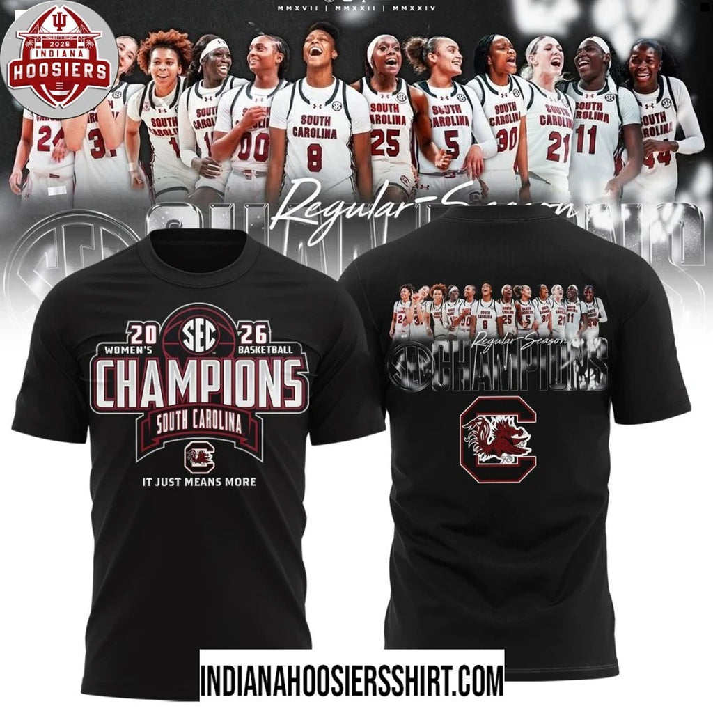 South Carolina Gamecocks 2026 SEC Women’s Basketball Regular Season Champions Logo Two Sided T-Shirt