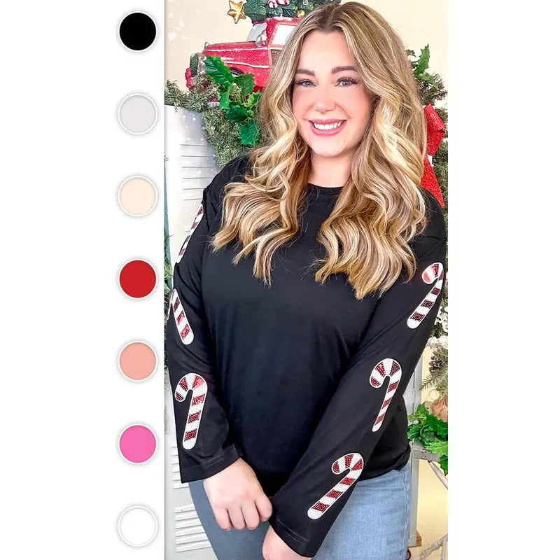 Sparkle Candy Cane Graphic Long Sleeve T-Shirt Hoodie, Sweatshirt | TeeBloomCo.com