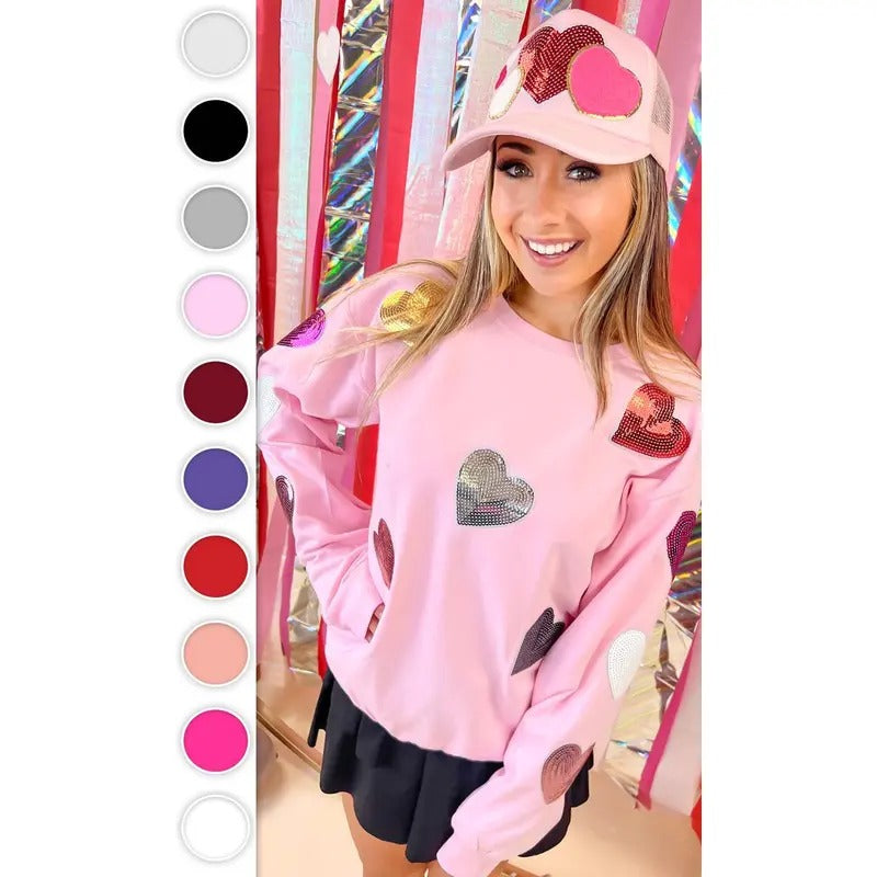 Sparkle Sequin Valentine Heart Graphic Sweatshirt T-Shirts, Hoodie | TeeBloomCo.com