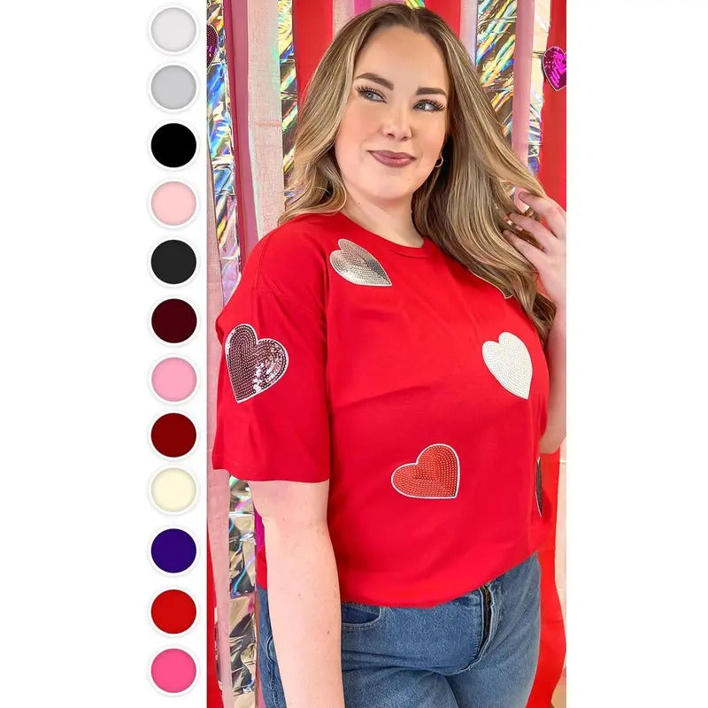 Sparkle Sequin Valentine Heart Graphic T-Shirt Hoodie, Sweatshirt | TeeBloomCo.com