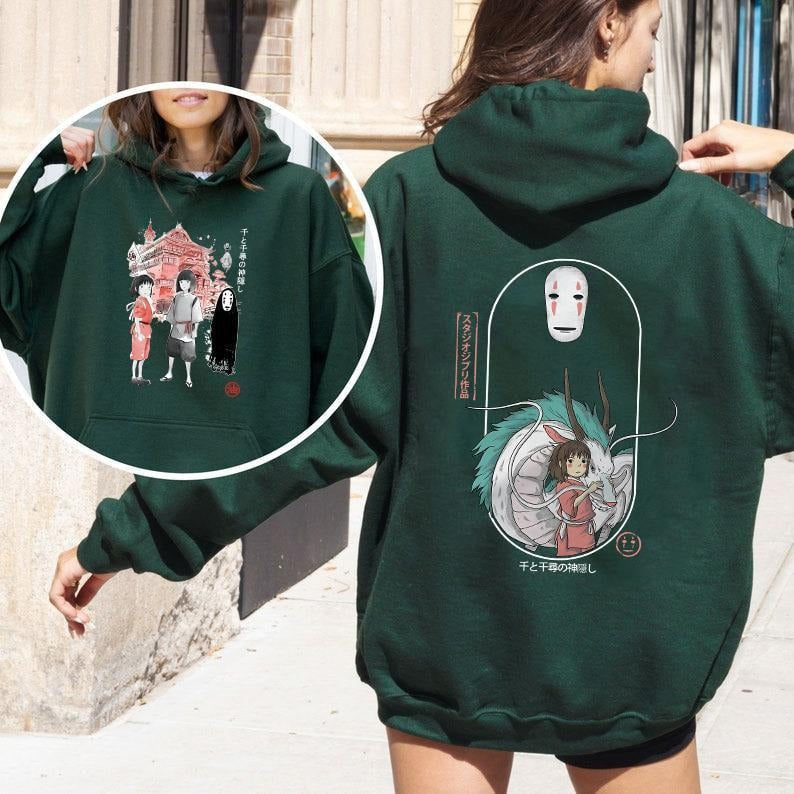 Spirited Away 2 Sided Hoodie, Ghibli Studio Sweatshirt, Spirited Away Shirt, Ghibli No Face Shirt, Kaonashi, Chihiro,...