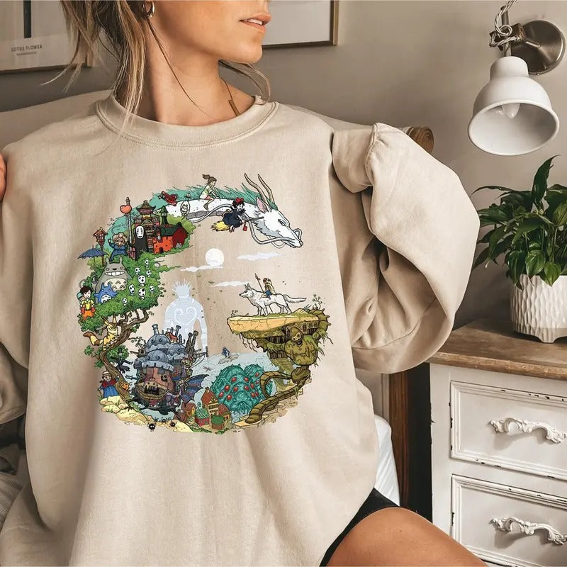 Spirited Away Studio Ghibli Sweatshirt, Hayao Miyazaki, Ghibli Totoro Shirt Gift, Ghibli No Face Shirt, Howl's Moving...
