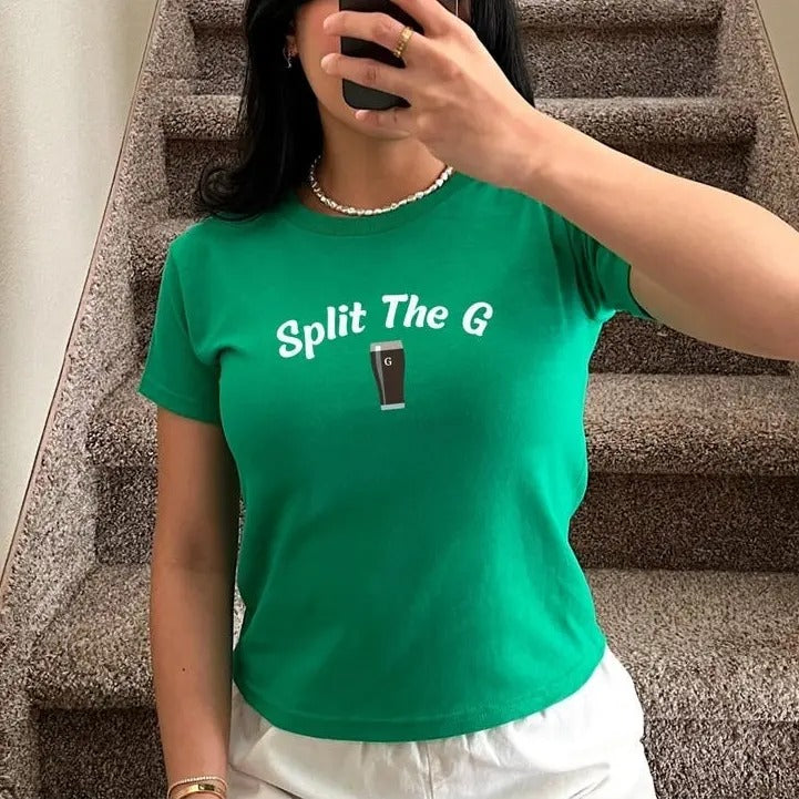 Split The G Baby Tee Funny St Patricks Day Shirt Y2K Lucky Shirt Gifts For Her St Paddys Day Shirt Lucky Irish TShirt...