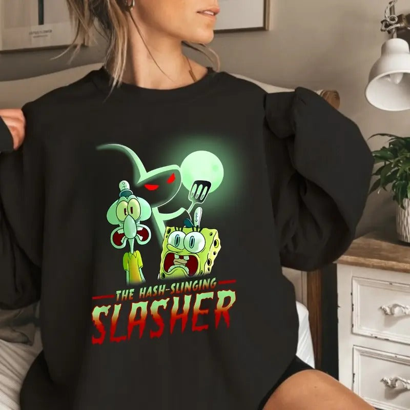 SpongeBob The Hash Slinging Slasher Spooky Funny Tee T-Shirt Hoodie, Sweatshirt | TeeBloomCo.com