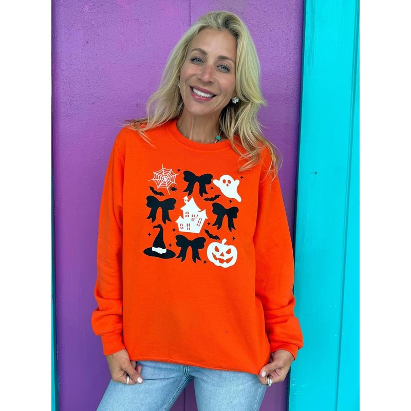 Spooky Bows Orange Sweatshirt T-Shirts, Hoodie | TeeBloomCo.com