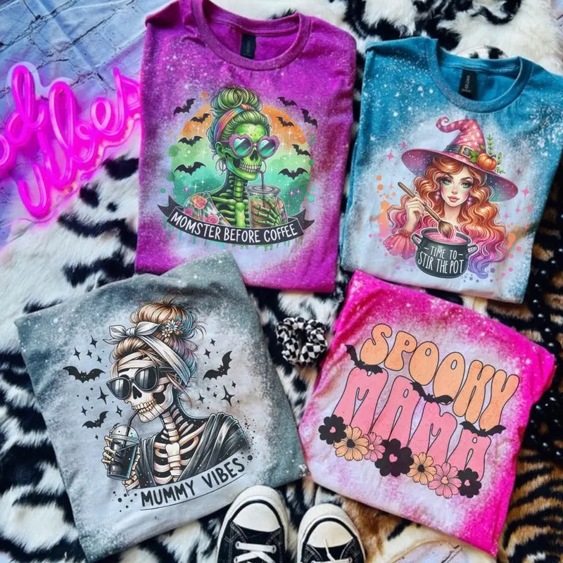 Spooky Mama Halloween T-Shirt Bleached - Gildan - Unisex Hoodie, Sweatshirt | TeeBloomCo.com