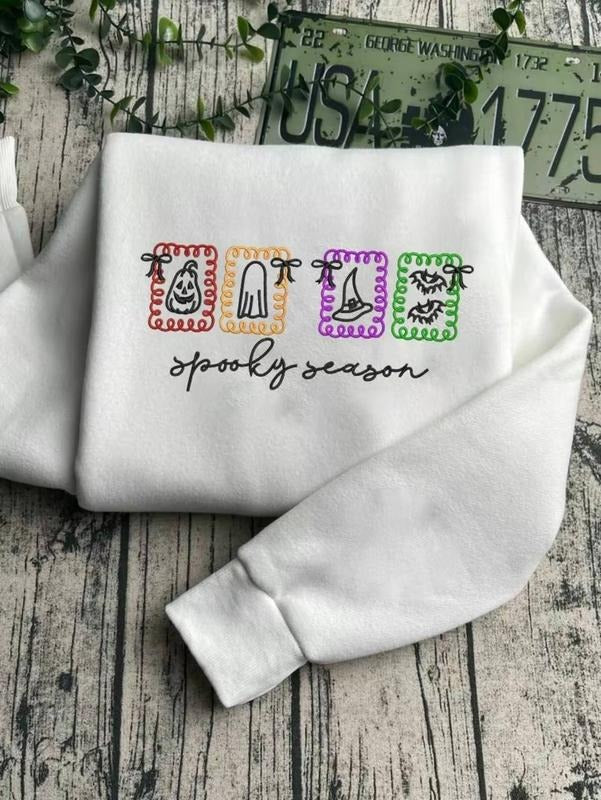 Spooky Season Embroidered Shirt, Embroidered Halloween Shirt, Fall Embroidery Sweatshirt Hoodie | TeeBloomCo.com