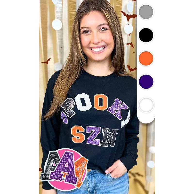 Spooky Season Sequin Graphic Long Sleeve T-Shirt Hoodie, Sweatshirt | TeeBloomCo.com