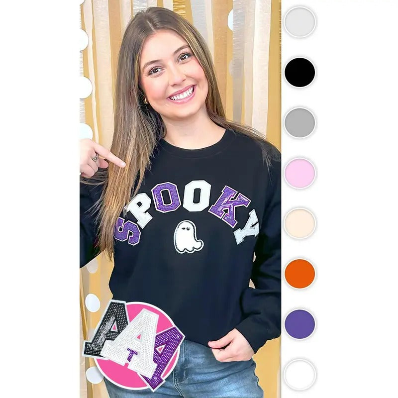Spooky with Ghost Sequin Graphic Sweatshirt T-Shirts, Hoodie | TeeBloomCo.com